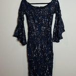 Betsy and Adam  Women's Off Shoulder Sequin Dress in Navy Blue Photo 1
