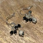 Onyx Dalmatian Jasper & Black  925 Sterling Silver Cluster Drop Dangle Earrings Photo 1
