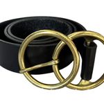 Genuine Leather Double O Ring Belt Black Size S/m Gold Tone Hardware Chic Photo 0