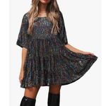 Amazing Lace  Oil Slick Sequin Tiered Babydoll Concert and Party Mini Dress XL Photo 0