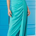 Talbot Runhof NWT Turquoise Gobhan2 Draped Gown Size 4 Formal Dress Blue Photo 0