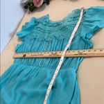 Chic Turquoise Crochet Mini Dress Pleated Short Flutter Sleeve Size XXL Green Photo 8