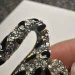 Large Tiger Striped Wild Cat Rhinestone Gold Tone Black Enamel Brooch Pin Photo 9