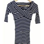 Topshop  Navy White Striped Bardot Cropped Off Shoulder Jumpsuit Size 2 Photo 2