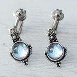 Vintage Clip On Earrings Pretty Light Blue & Silver Tone Dangle Photo 0