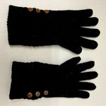 Black Knit Gloves With Wood Buttons & Brown Faux Leather Patch Photo 1