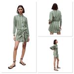 ZARA  Zoe Shirt Dress Sage Green‎ Striped Cotton Linen Blend Tie Front Button XS Photo 1