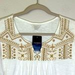 Lucky Brand NWT  Short Sleeve White/Gold Embroidered Top Shirt Size Small Photo 1