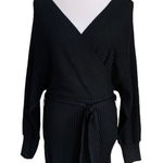 Love Tree  Black Off The Shoulder Wrap Sweater Dress Ribbed Knit V Neck S Photo 0