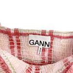 Ganni Plaid Print Square Neckline Smocked Top Blouse Balloon Sleeve No size tag Photo 9