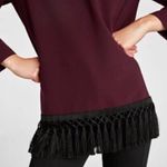 ZARA  Burgundy High Mock Neck Top Ornate Tassel Black Fringe Detail Medium Gothic Photo 3