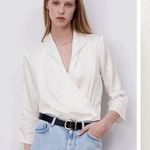 ZARA White Satin Effect Bodysuit with Crossover V-neckline. Photo 0