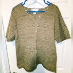 Vintage Claudia G Crochet Knit Button Down Cardigan Top Green Ramie Cotton Large Photo 0