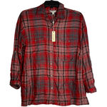 Max Studio Womens Flannel Shirt Size XS Roll Up Sleeve Red Gray Black Plaid Photo 0