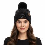 C.C. NWT Sequin Pom Beanie Womens OS Black Faux Fur Winter Glam Holiday Party Photo 0