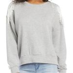 Karen Kane  grey sweatshirt with white shoulder fringe. Long sleeves. Size M. NWT Photo 3
