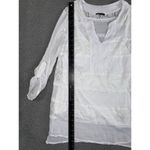 Women White Floral Lace Shirt Large V Neck Roll Tab Sleeve Boho Romantic Coastal Photo 4