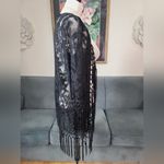 Upopby Black Boho Floral Lace Fringed Hem Sheer Short Duster Swim Cover Up Photo 8