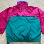 Columbia Vintage Windbreaker Jacket Green Pink Zip Up Hood Women Size XL Photo 6