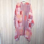 Womens Patchwork Kimono Duster Size 1XL Pink Longline Boho Festival Artsy Flowy Red Photo 5