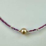 Hand Crafted Pearl Focal Beaded Purple Glossy Seed Beads Necklace Photo 2