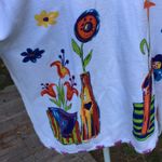 Vintage 90s Colorful Funky Floral Square Button Cardigan size Large White Photo 10