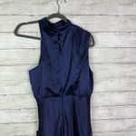 Lulus One Shoulder Halter Neck Satin Dress Navy Size XL Blue Photo 3