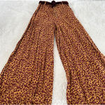 Free People Bennie Leopard Print Button Fly Wide Leg Pants Sz 4 Boho Indie Art Photo 1