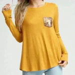 White Birch 9. Mustard Thermal‎ Top with Sequin Pocket and Buttons Photo 0