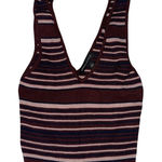 Kendall + Kylie Burgundy Striped Knit Crop Top V-Neck Sleeveless Tank Photo 0