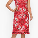 Talbots  Red & Blue Intricate Bandana Bird Print Cotton Shift Dress Size Small‎ Photo 0