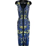 Gracia  Bodycon Bandage Dress Sz‎ M Blue Yellow Midi Butterfly Floral Photo 2