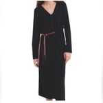 ZARA NEW Black Midi Dress Rope Tie Waist Long Sleeve Sporty Prep Casual V Neck Photo 2