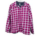 LL Bean Pink Plaid Fleece Lined‎ Flannel Shirt Jacket Shacket Size LARGE Photo 1