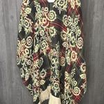 Oversized poncho floal scroll design fringe sweatshirt sweater xs Green Photo 2