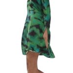 Topshop RUFFLE NECK LONG BELL SLEEVE GREEN PRINT DRESS 2 Photo 0