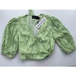 MINKPINK Summer Lovin Wrap Top Green Floral Blouse Crop Puff Sleeve Small Photo 8