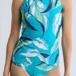Jantzen  Audrey High Neck Mio Two-Piece Swimsuit Blue Jungle Foliage Size 6 NWT Photo 0