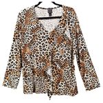 Clara Sun Woo Womens Blouse Size 1X Leopard Y2K Tunic Stretchy Knit Oversized Black Photo 0