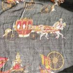 None Oversized Cotton Blend Sheer Scarf w/Horse/Carraige Theme Charcoal Gray 70 X 46 Photo 7