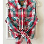 Wrangler  Plaid Sleeveless Western Rodeo Button Up Shirt Top Red Turquoise White Photo 0