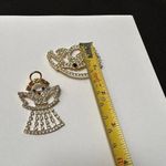 Lot Of 2 Prong Set Rhinestone Christmas Holiday Angels Brooch Pin Gold Tone Photo 2