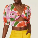 Banjanan Shirt‎ Womens Small Orange Pink Green Aurora Cutout Blouse Top Cotton Photo 3
