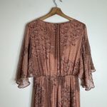 Massimo Dutti Dress Womens 8 Rust Floral Boho Maxi V Neck Sheer Lined Flowy Photo 9