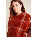 Anthropologie  Plaid Teddy Bomber Jacket Rich Rust Cozy Soft Cabin Holiday 1X Photo 4