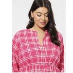 Torrid  Pink Plaid Voile Mandarin Collar Button Up Shirt Dress Size 1X Pockets‎ Photo 1