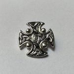 Signed CJ Scotland Silver Tone Brooch Pin Celtic Cross Photo 2