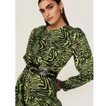 Rent the runway size 4 low cut ronny kobo zebra print green dress ruffle animal Photo 2
