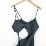 ZARA Black Asymmetric Satin Midi Dress Size Large Cut Out Sexy Cocktail Wedding Photo 4