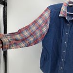 Vintage Mickey Unlimited denim flannel button down 90s sz L plaid novelty Size L Photo 5